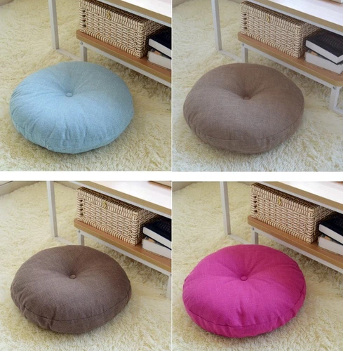 Linen Floor Pillow Seating Cushion with Removable Zippered Cover Thick Round 18" - Picture 5 of 22