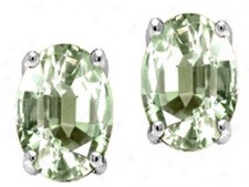 14K Gold Green Amethyst Stud Earrings 2.50 Cts Natural Certificate