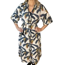 Desmond & Dempsey X H&M Women Banana Tropical Linen Kaftan Maxi Dress Large