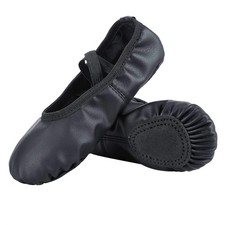 Soft Leather Ballet Shoes/Dance Shoes for Girls  Boys-Black-11.5M Little Kid