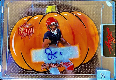 2025 Leaf Metal Halloween Pumpkin Ja'Marr Chase Auto 1/1 #P-JMC Bengals 🔥