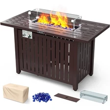 CECAROL 43" GLASS SHIELD OUTDOOR PROPANE GAS FIRE PIT TABLE Electronic Pulse