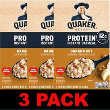 Quaker Banana Nut Oatmeal Protein Instant Oatmeal - 12.9 oz Box 3 PACK
