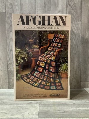 New! WonderArt Vintage Traditional Square Granny Afghan Crochet Kit Multicolor