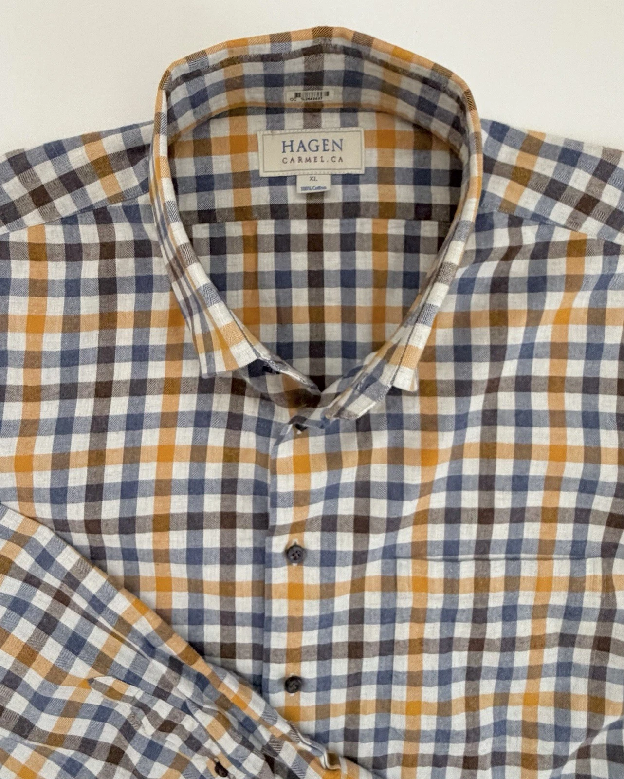 Hagen Carmel CA Shirt Plaid Long Sleeve Button Front Cotton Shirt Men’s XL $195