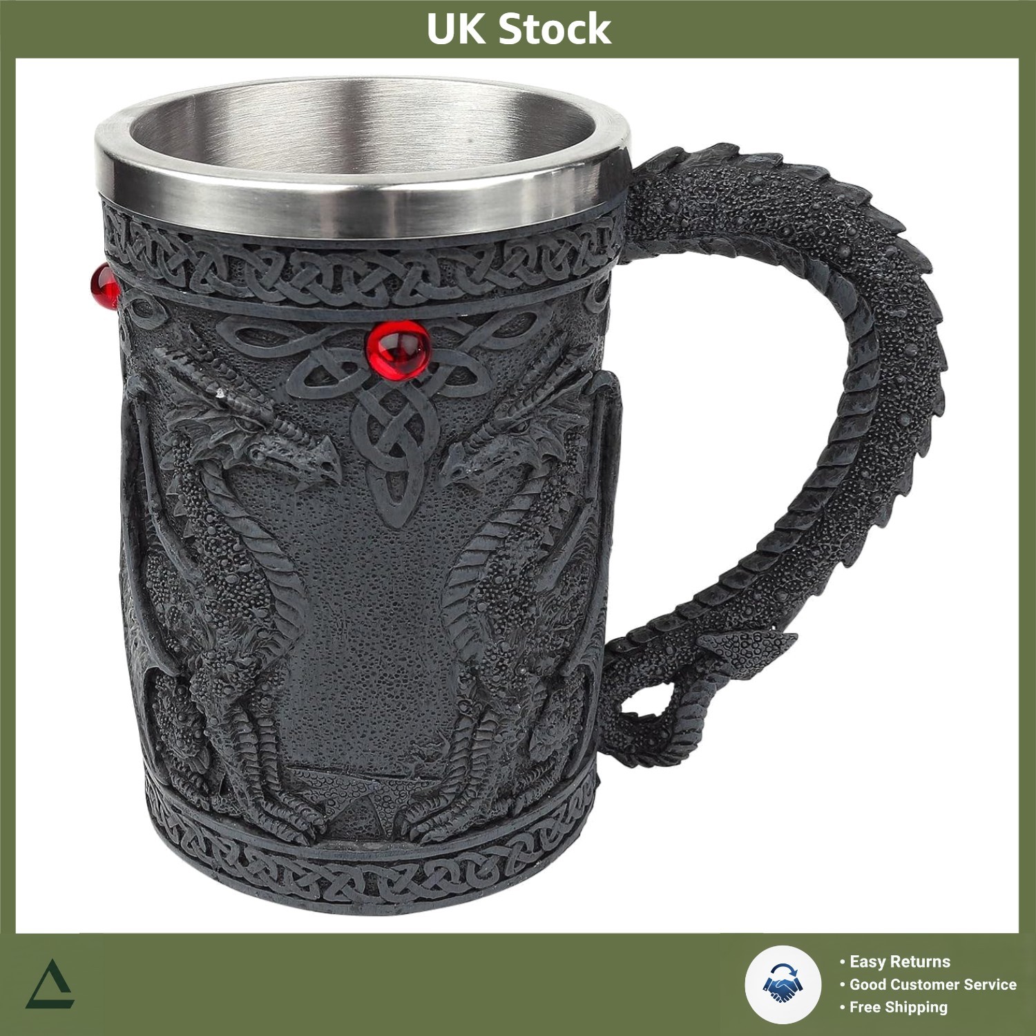 Gothic Dragon Tankard Mug 18cm Black Stainless Steel Insert