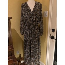 NATURAL LIFE Navy Paisley Tie-Waist Maxi Dress. Large. NWT.