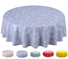 Nappe Toile cirée PVC Ronde 140 cm Feuilles Gris Clair