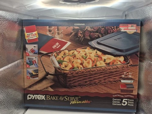 Vintage Pyrex Bake And Serve Warmables 5 Piece Set, Corning. 7" X 11" Dish. New