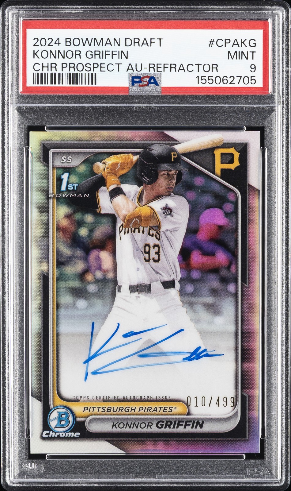 2024 BOWMAN DRAFT CHROME PROSPECT AUTOS REFRACTOR KONNOR GRIFFIN 10/499 PSA 9