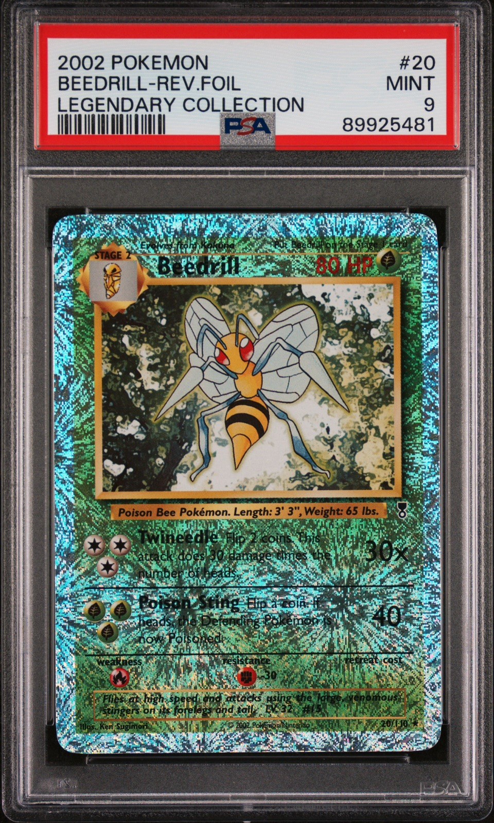 2002 POKEMON LEGENDARY COLLECTION #20 BEEDRILL-REVERSE FOIL PSA 9