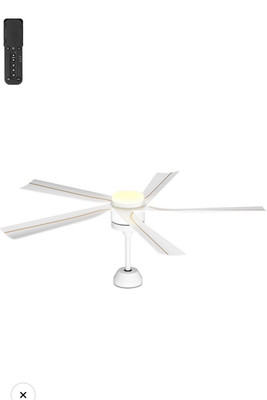 Phylluz 56in White 6-Blade Ceiling Fan LED Light Remote, Reverse Airflow