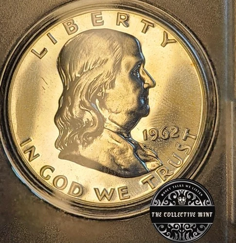 GEM~BU~1962~P~Benjamin Franklin PROOF Half Dollar~CAMEO~90% Silver~FBL