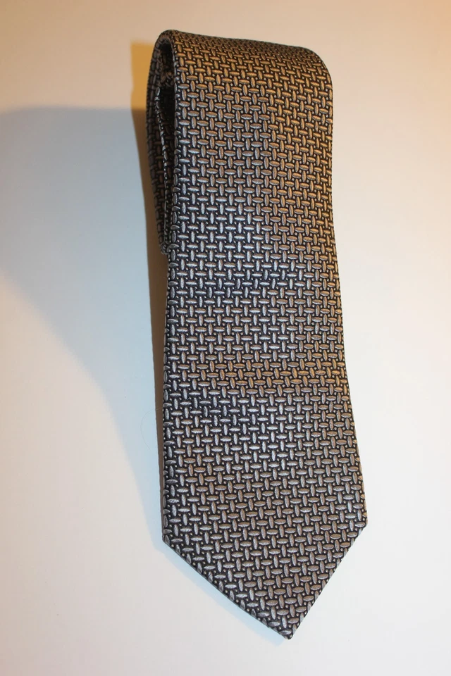 Duchamp London 男式领带几何黑色灰色 100% 真丝手工制作英格兰 — 第 2/4 张图片