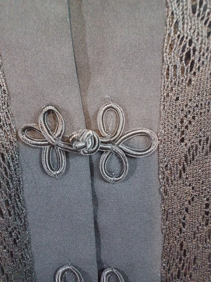 Vestido Moda Bug Años 90 Y2K Talla 20 Encaje Kimono Gótico Negro Manga Corta Midi   Foto 2 de 4