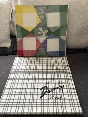 Vintage 60er Dunmoy Karo Tischdecke 4 Servietten Pastell Grün Rosa Neu