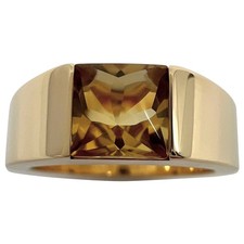 Cartier Vintage Vivid Yellow Citrine 18k Yellow Gold Tank Band Solo Ring EU53