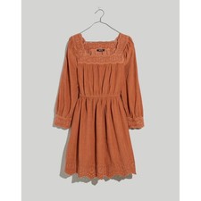 NWT Madewell Womens Size XS Embroidered Corduroy Square-Neck Mini Dress NEW