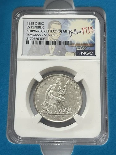 1858-O Seated Liberty Half Dollar, New Orleans NGC AU In Bullion Plus Box
