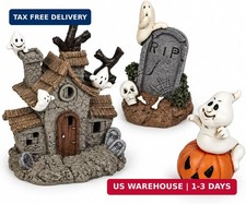 3PCS Halloween Shelf Decor Haunted House Ghost Pumpkin RIP Tombstone Figurines