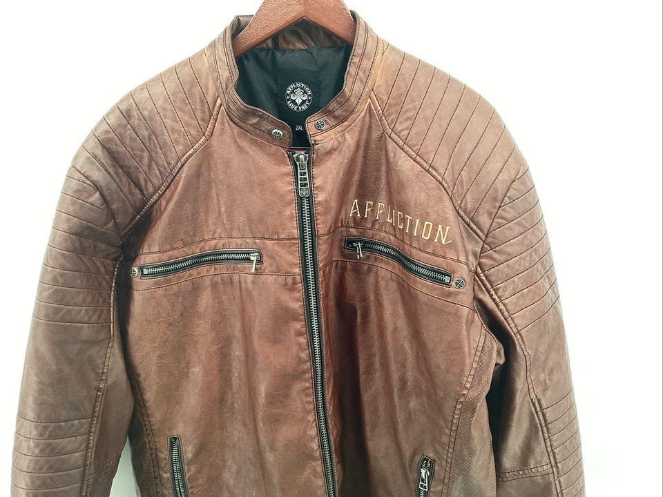Affliction Limited Edition Faux Leather Jacket XL Double Skulls Vintage Y2K - Image 2 of 4