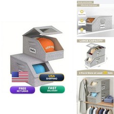 YICKHEWEN 2 Pack Hat Organizer Box Grey - Stores up to 28 Caps, Stackable