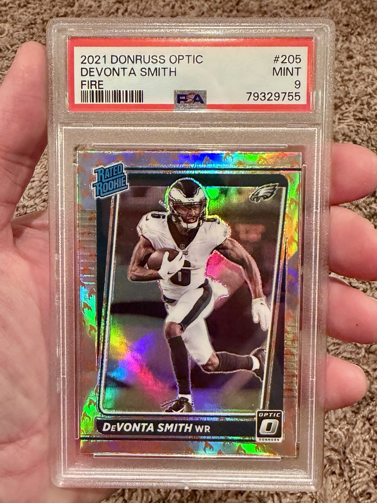 2021 Panini Donruss Optic Rated Rookie Devonta Smith 205 Fire Parallel PSA 9 SSP