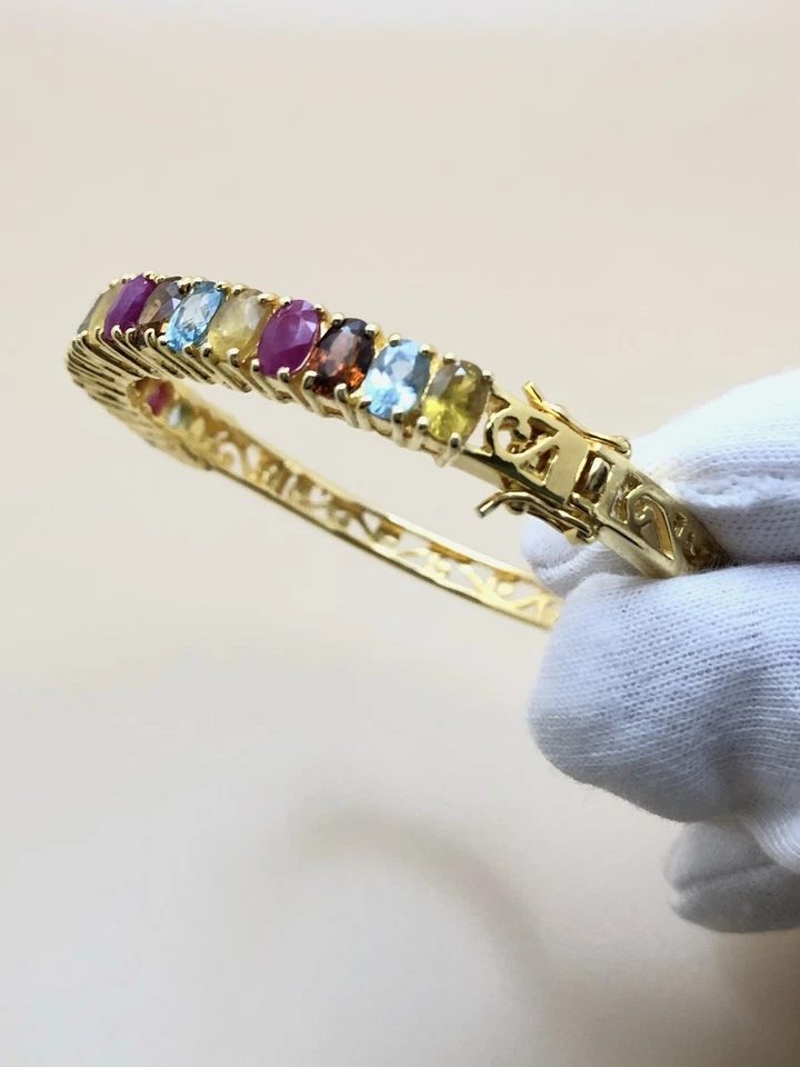 Ювелирные изделия браслет из серебра 925 пробы с рубином желтым сапфиром голубым топазом смесь драгоценных камней - Изображение 3 из 4