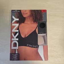 DKNY Women's 2-Pack Seamless Bra, Black / Sand, Size M