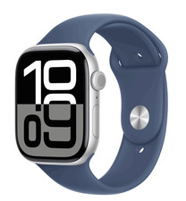 Apple Watch S10 46mm Silber Sportarmband Deni...