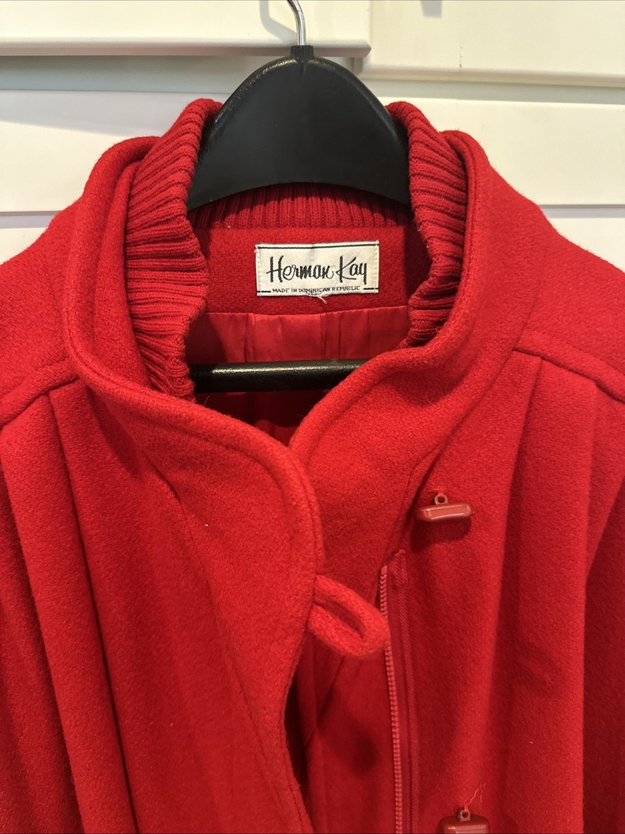 esow シルクスクリーン RED Stunning Vintage 80s Herman Kay Red Wool Blend Trapese Swing Coat