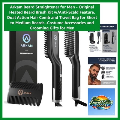 Professional Heated Beard Brush & Dual Action Comb - Frizz Control Kit for Men