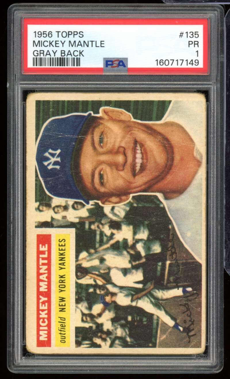 Mickey Mantle Card 1956 Topps Gray Back #135 PSA 1