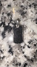 Lab Created 27mm Dog Tag Black Diamonds .925 Silver