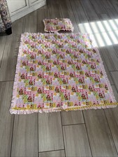 Vintage Strawberry Shortcake Baby Blanket  Pillow Set Ruffle Patchwork 55x46