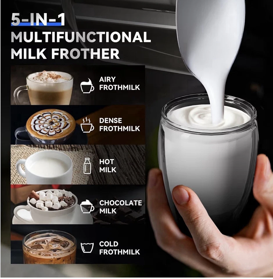 CafeGrace 5-in-1 LED Milk Frother & Steamer | Hot & Cold Foam, Barista Style! - Image 2 of 4