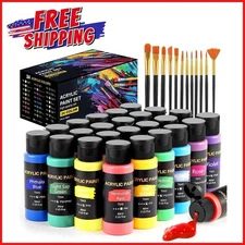 Acrylic Paint Set, 24 Colors 2 oz/Bottle with 12 Art Brushes, Art Supplies for &