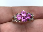 Ross Simons Sterling Silver Gold Plated 4 Pink Sapphires 2 Diamonds Ring - Sz 8 — photo 1