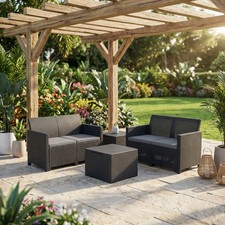 ALLIBERT Salotto da Giardino 2 Divani 2 Tavolini Rattan PE Grafite Corner set