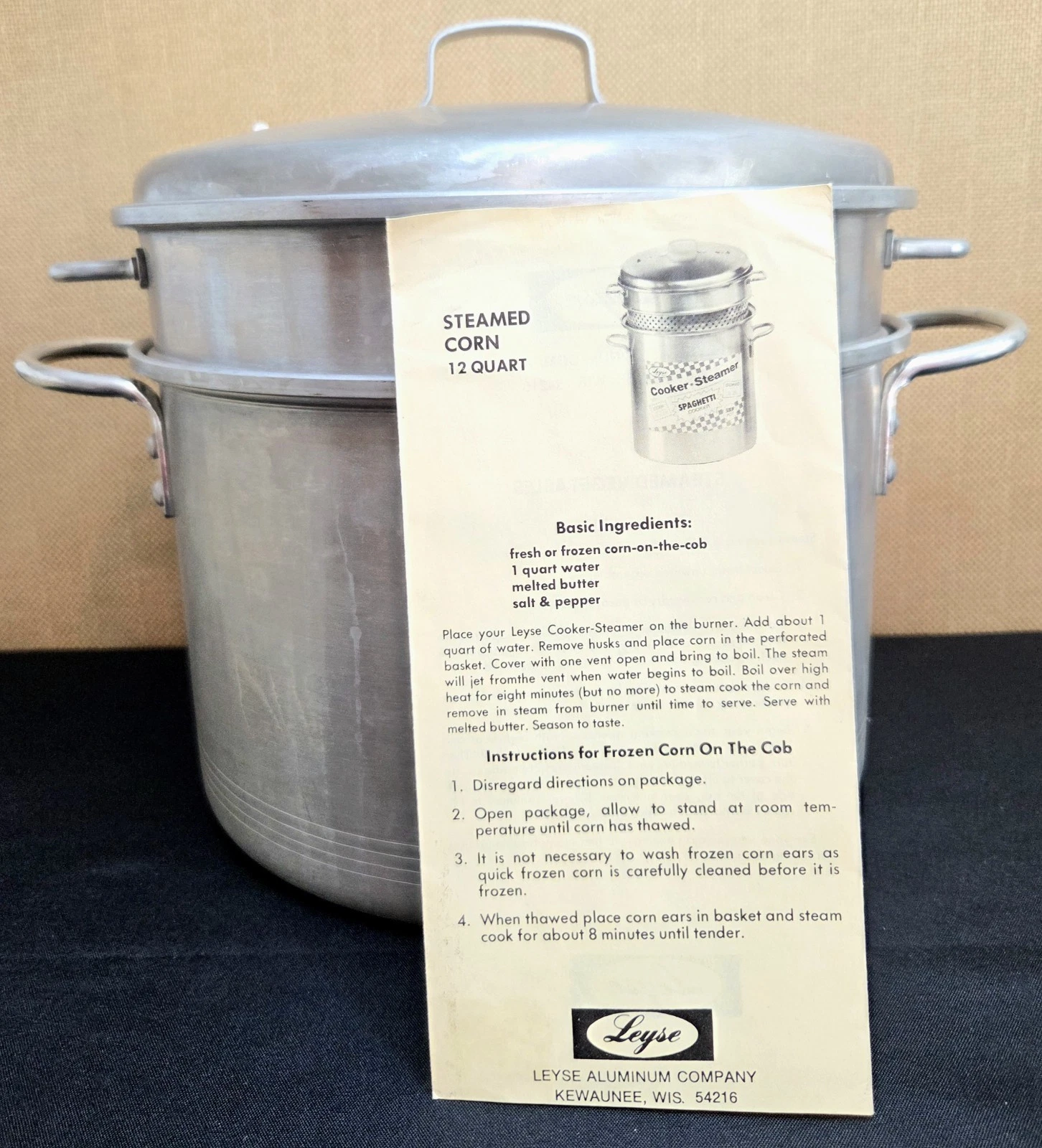 Vintage Leyse Aluminum Cooker Steamer Pot Insert Lid 8 Qt Farmhouse Kitchen USA
