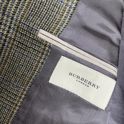 Vintage Burberry London 100% Wool Plaid Blue Brown jacket blazer 40R Luxury