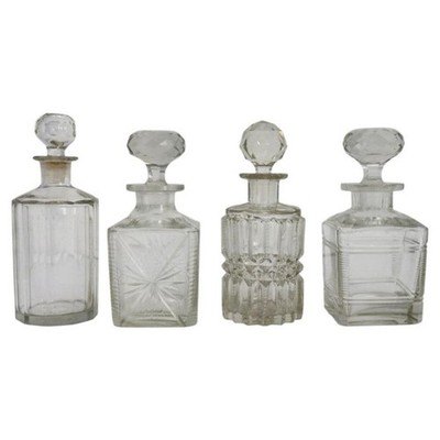Four Vintage Dimiutive Cut & Pressed Glass Spirit Decanters c1940