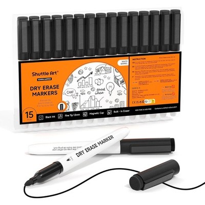 Shuttle Art Dry Erase 1 Count (Pack of 15), 15 Pack Whitel Barrel-Black