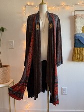 Vintage Carole Little Boho Kimono Duster Jacket Ethnic Print Size 10