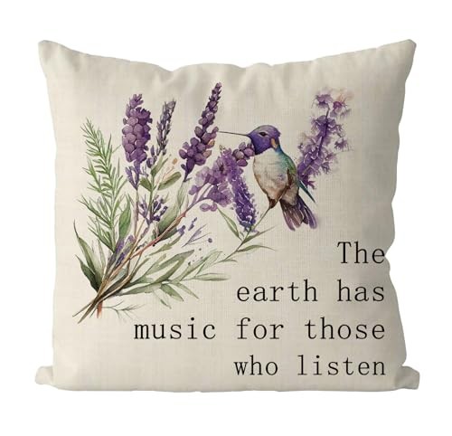 Spring Pillow Covers 18x18 Inch Lavender Birds Throw Pillowcase Seasonal Home