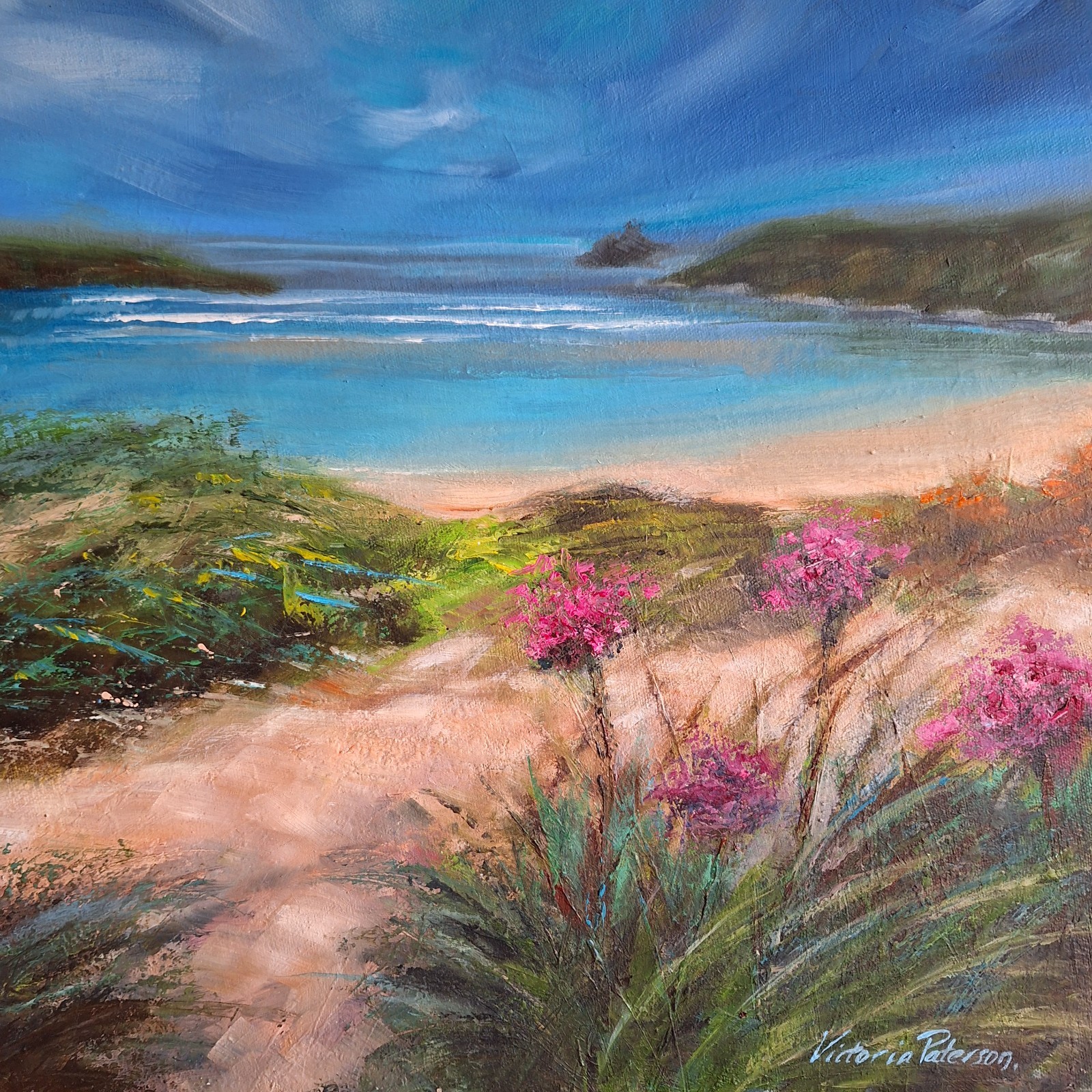 ORIGINAL Gorgeous One off Cornish Painting of Crantock Oil on Canvas 15 x 15"