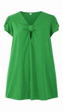 Green Bow Front Tunic Dress Puff Sleeve Keyhole A-Line Plus Size 3XL