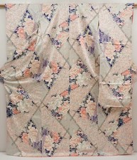6615T05z1020 Vintage Japanese Kimono Silk FURISODE Peony Off-white