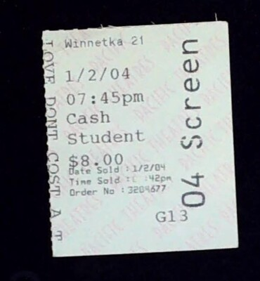 #ad Love Dont Cost a Thing Movie Ticket Stub Pacific Theatres Cash Student 1 2 2004 $25.99
