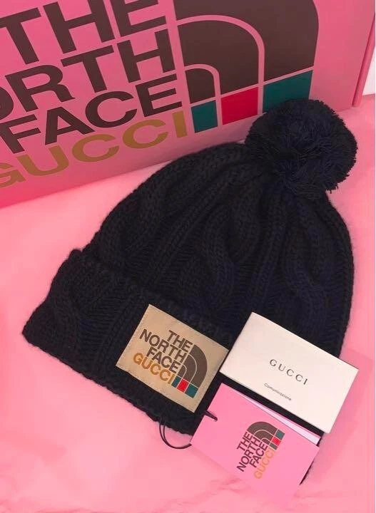 GUCCI THE NORTH FACE Men's Knit Cap Beanie Hat Black Size M